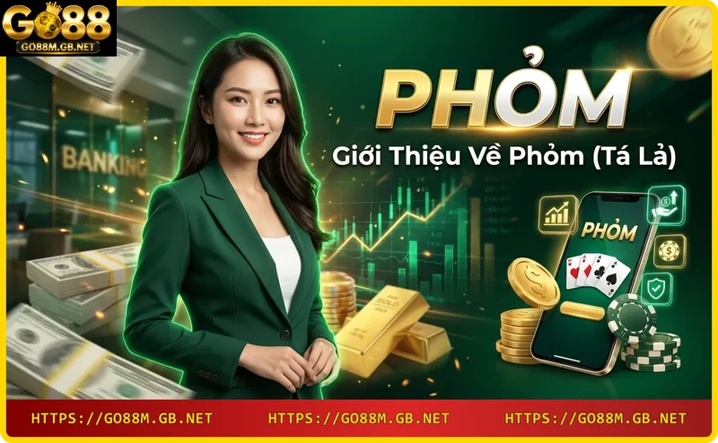 Bàn chơi phỏm với bốn người chơi và các lá bài được sắp xếp thành phỏm