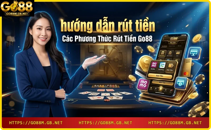 các phương thức rút tiền Go88 - chuyển khoản ngân hàng, ví điện tử, thẻ cào