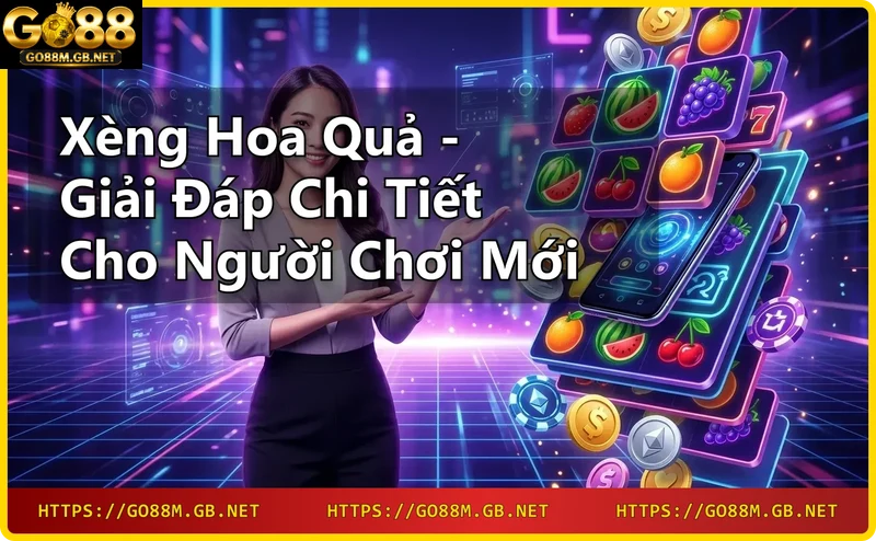 Cận cảnh máy xèng hoa quả Go88 với biểu tượng trái cây, hiệu ứng sáng neon và không khí chiến thắng.