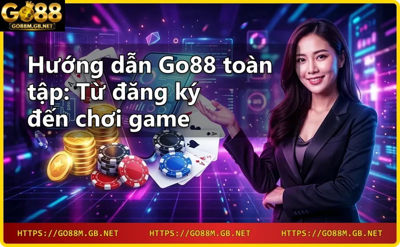 Điện thoại hiển thị các trò chơi Go88 với hiệu ứng ánh sáng neon