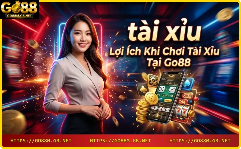 Điện thoại thông minh với tiền xu rơi xuống màn hình, tượng trưng cho lợi ích chơi tài xỉu online tại Go88