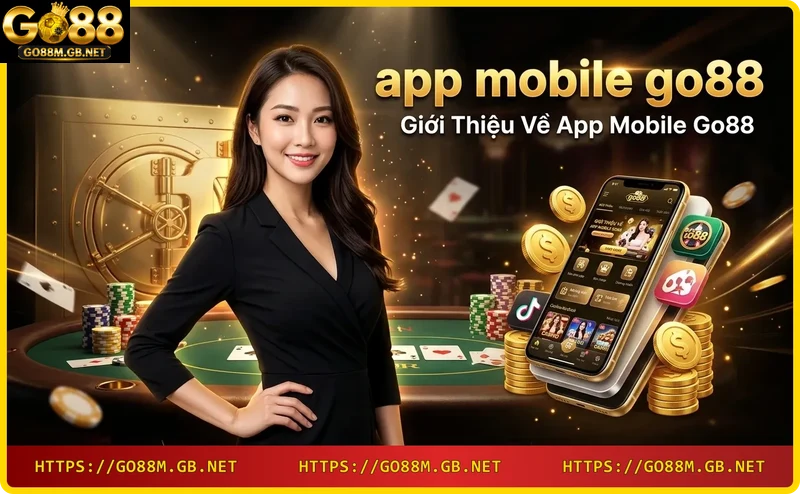 Giới thiệu app mobile Go88 trên nền thành phố về đêm