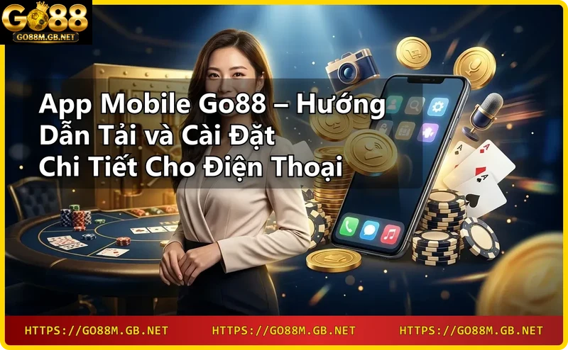 Giới thiệu app mobile Go88 trên nền thành phố về đêm