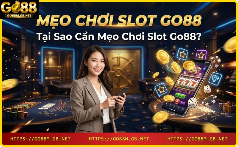 Máy slot Go88 với cuộn quay và chip vàng, ánh sáng neon