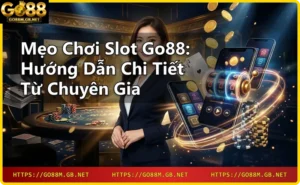 Máy slot Go88 với cuộn quay và chip vàng, ánh sáng neon