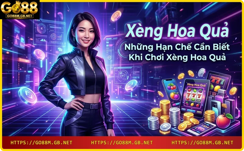 Minh họa các hạn chế và rủi ro khi chơi Xèng Hoa Quả với biểu tượng bảo vệ và hiệu ứng ngẫu nhiên.