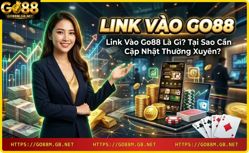 Minh họa khái niệm link vào Go88 thay đổi liên tục với biểu tượng cập nhật và bảo mật