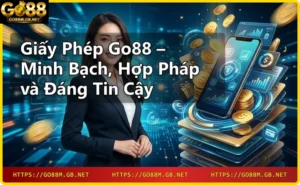 Tổng quan về giấy phép Go88 với giao diện casino hiện đại và biểu tượng chứng nhận quốc tế